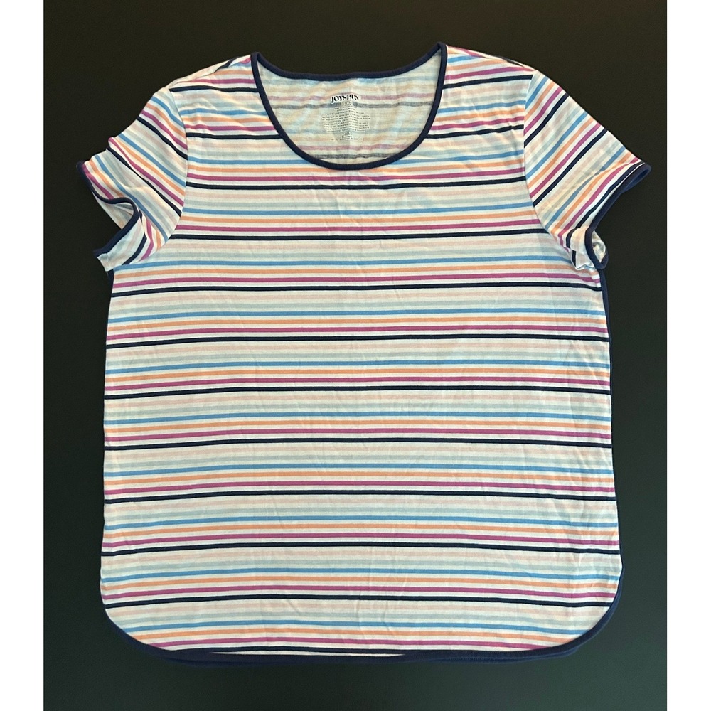 Joyspun Womens Striped Pajama Top Short Sleeve Scoop Neck Blue Pink Large 1439